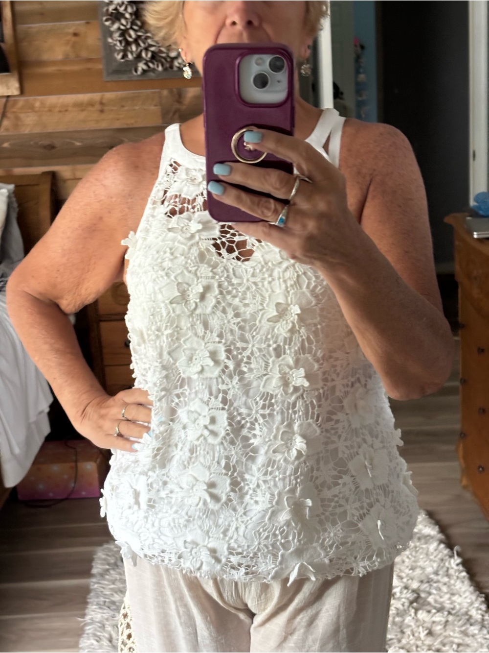 White Floral Crochet Sleeveless Top Size 12